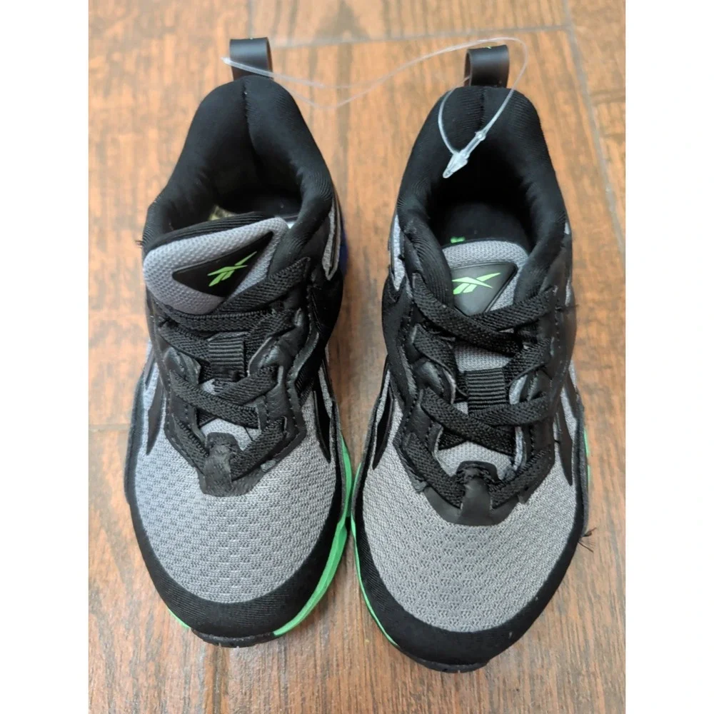 Reebok Vizome Toddler Sneaker Black Gray Mesh Blue Green Gradient Heel NEW